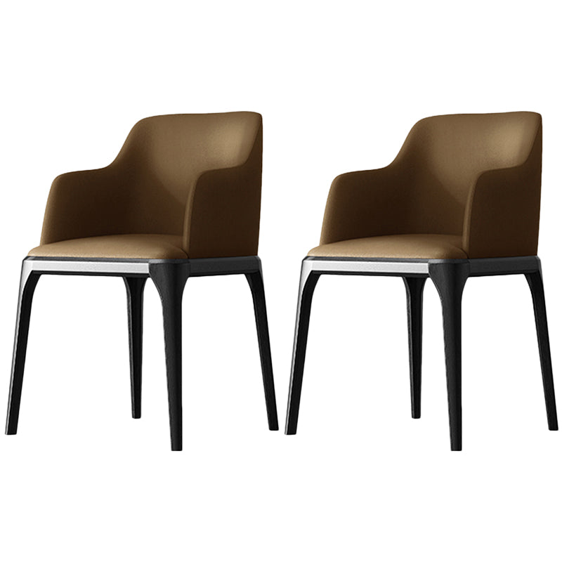 Contemporary Square Leather Dining Side Arm Chair for Kitchen with Wooden Legs