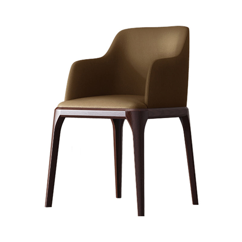 Contemporary Square Leather Dining Side Arm Chair for Kitchen with Wooden Legs