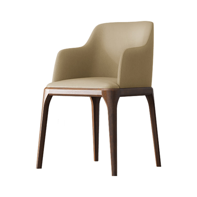 Contemporary Square Leather Dining Side Arm Chair for Kitchen with Wooden Legs