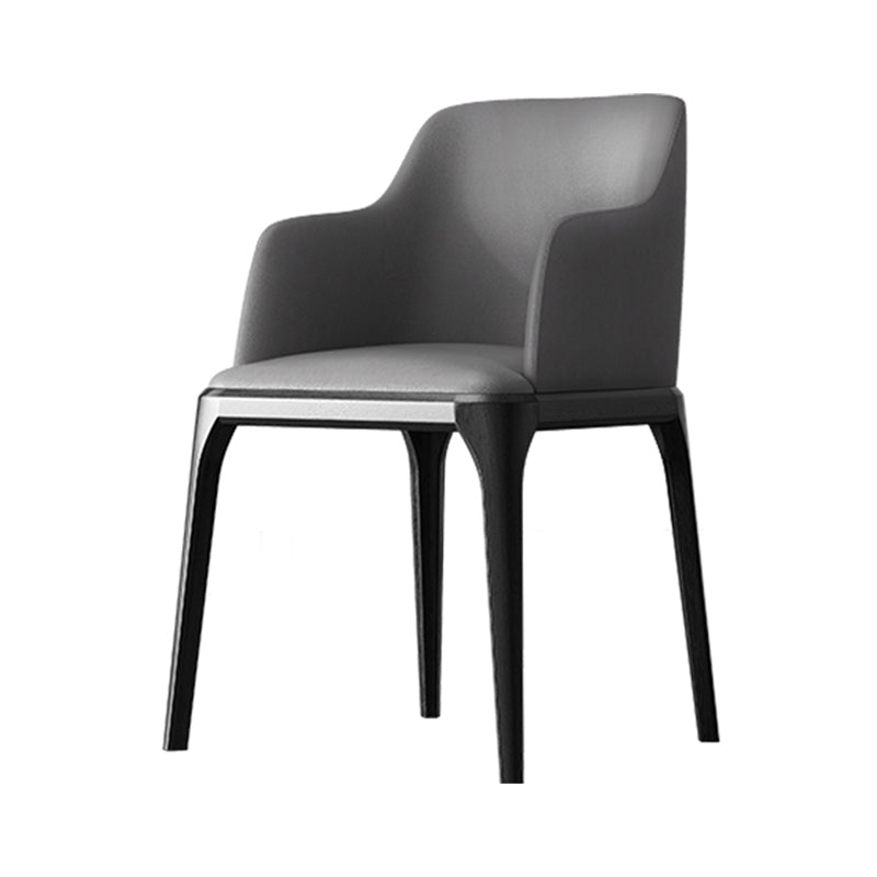 Contemporary Square Leather Dining Side Arm Chair for Kitchen with Wooden Legs