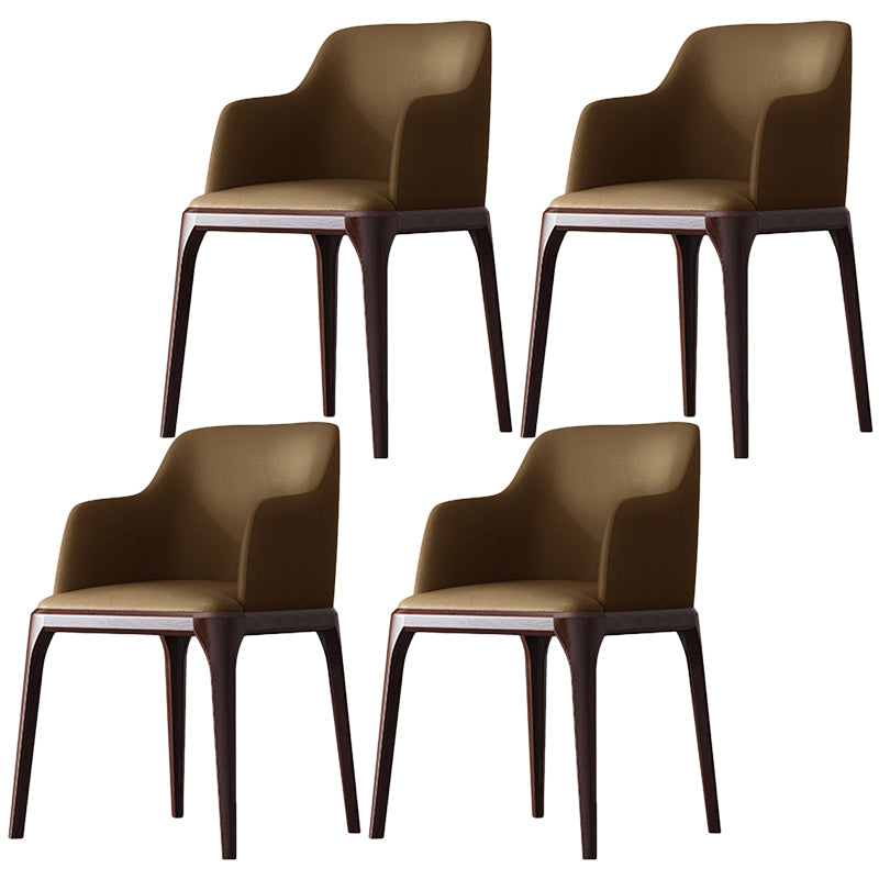 Contemporary Square Leather Dining Side Arm Chair for Kitchen with Wooden Legs