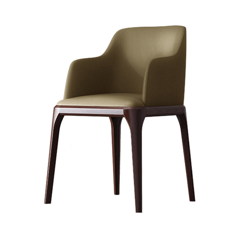 Contemporary Square Leather Dining Side Arm Chair for Kitchen with Wooden Legs