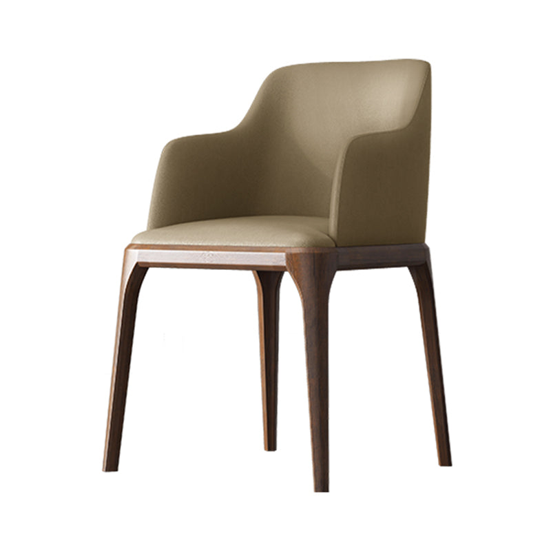 Contemporary Square Leather Dining Side Arm Chair for Kitchen with Wooden Legs