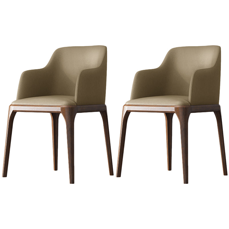 Contemporary Square Leather Dining Side Arm Chair for Kitchen with Wooden Legs