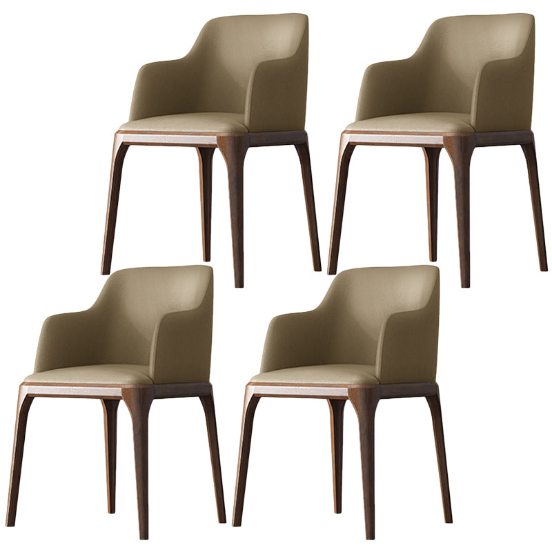Contemporary Square Leather Dining Side Arm Chair for Kitchen with Wooden Legs