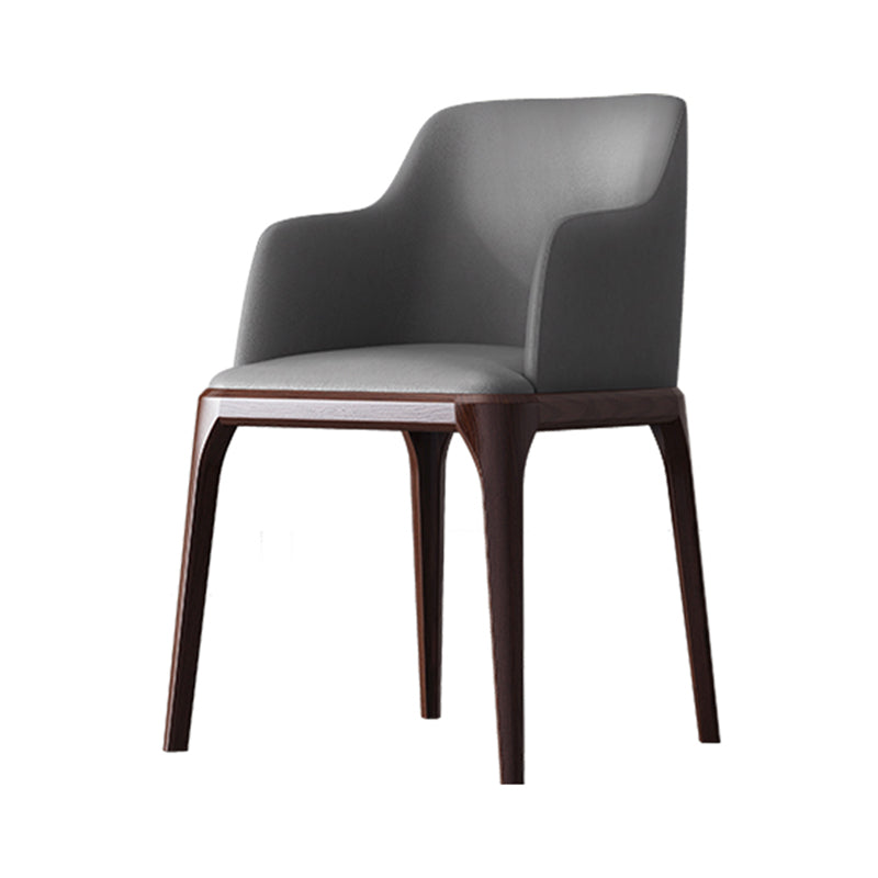 Contemporary Square Leather Dining Side Arm Chair for Kitchen with Wooden Legs