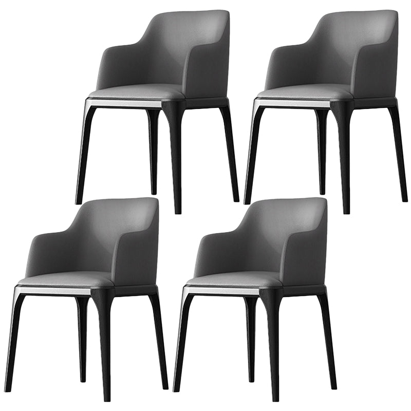 Contemporary Square Leather Dining Side Arm Chair for Kitchen with Wooden Legs