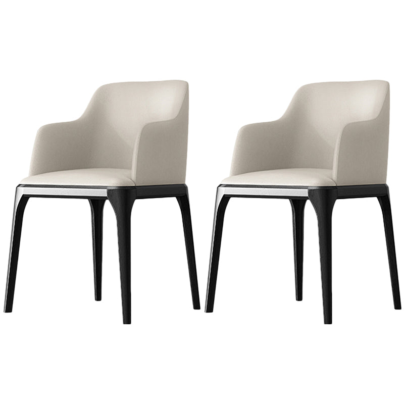 Contemporary Square Leather Dining Side Arm Chair for Kitchen with Wooden Legs
