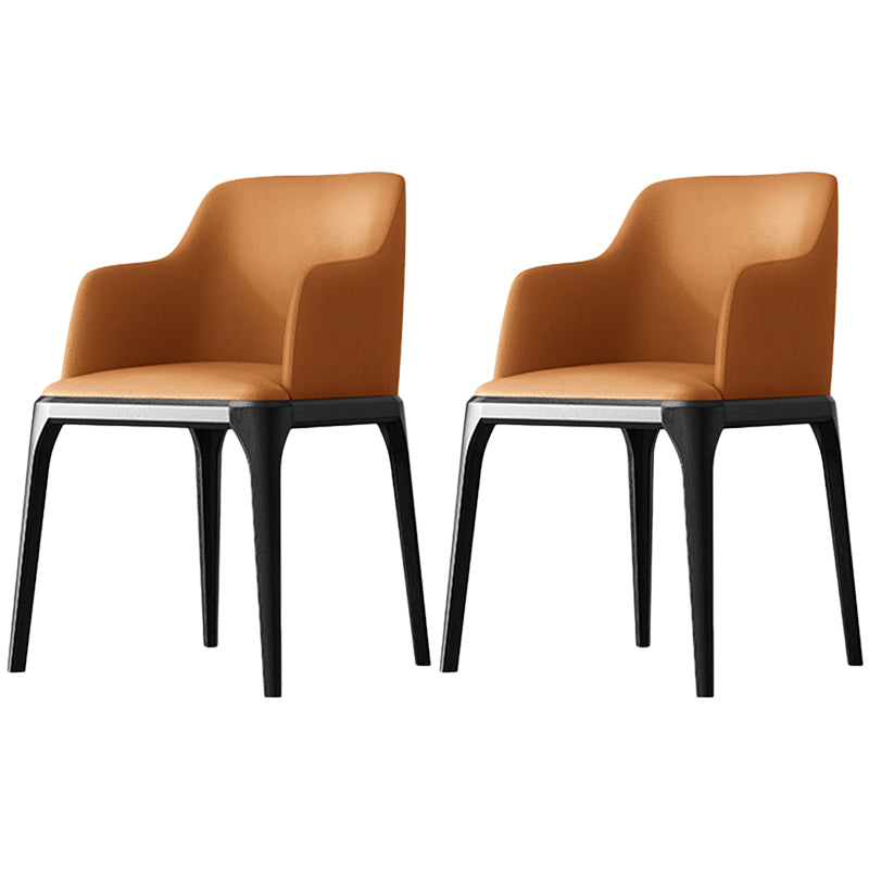 Contemporary Square Leather Dining Side Arm Chair for Kitchen with Wooden Legs