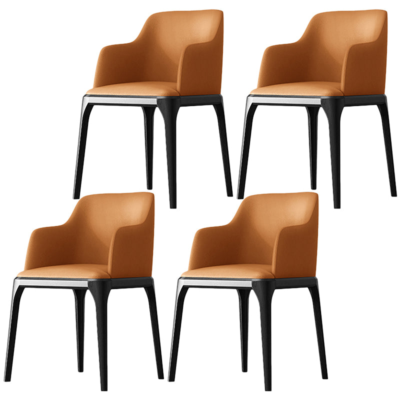 Contemporary Square Leather Dining Side Arm Chair for Kitchen with Wooden Legs