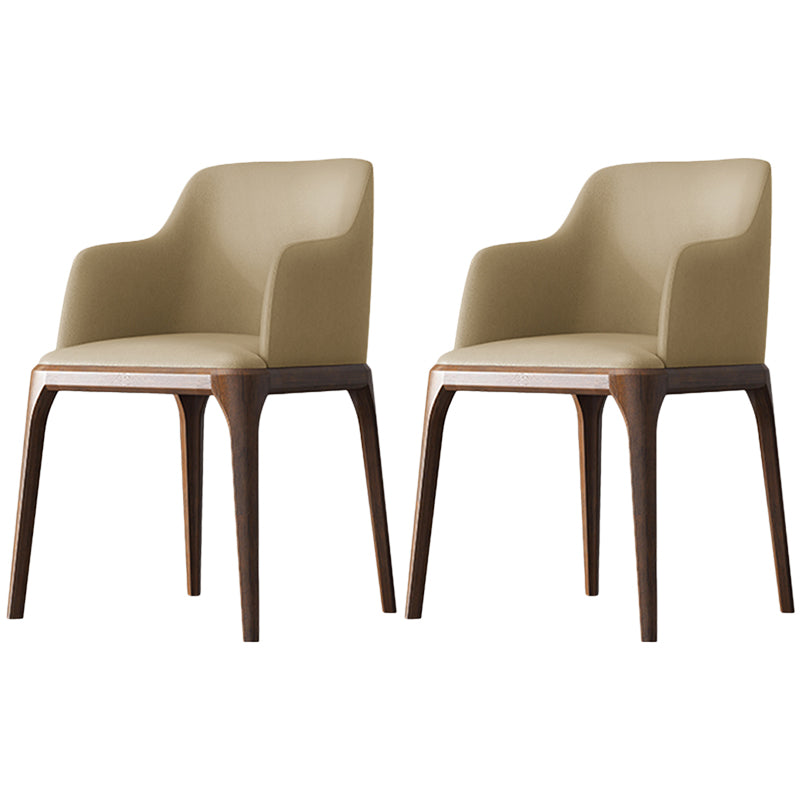 Contemporary Square Leather Dining Side Arm Chair for Kitchen with Wooden Legs
