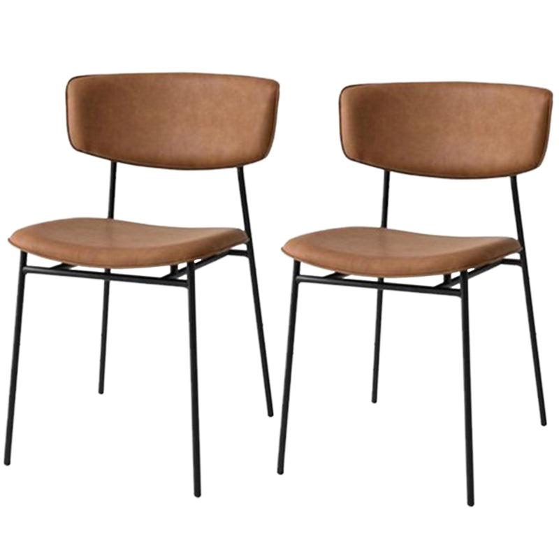 Chaise latérale de restaurant contemporaine en cuir, chaise de salle à manger ouverte de couleur foncée