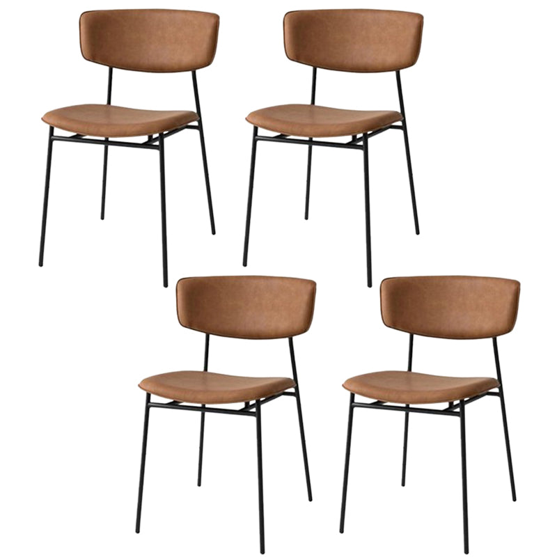 Chaise latérale de restaurant contemporaine en cuir, chaise de salle à manger ouverte de couleur foncée