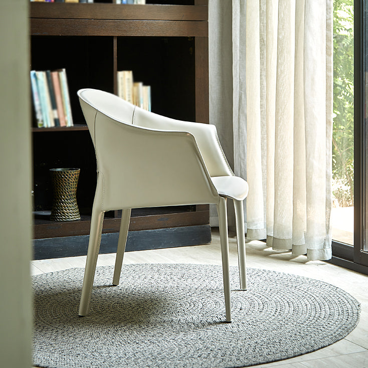 Minimalist Kitchen Dining Arm Chair Solid Back PU Leather Dining Arm Chair