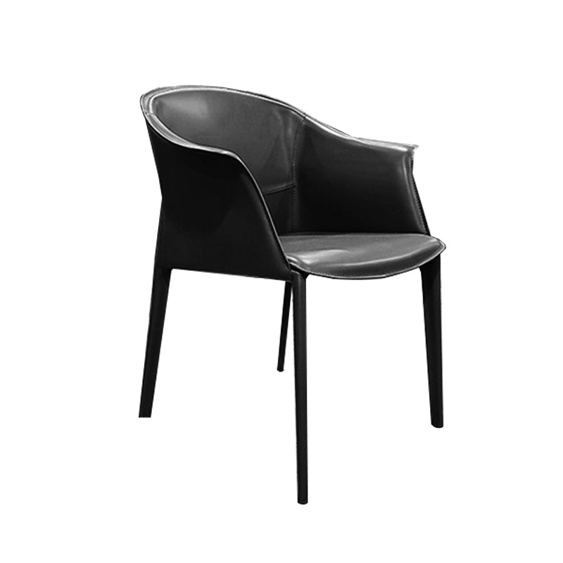 Minimalist Kitchen Dining Arm Chair Solid Back PU Leather Dining Arm Chair