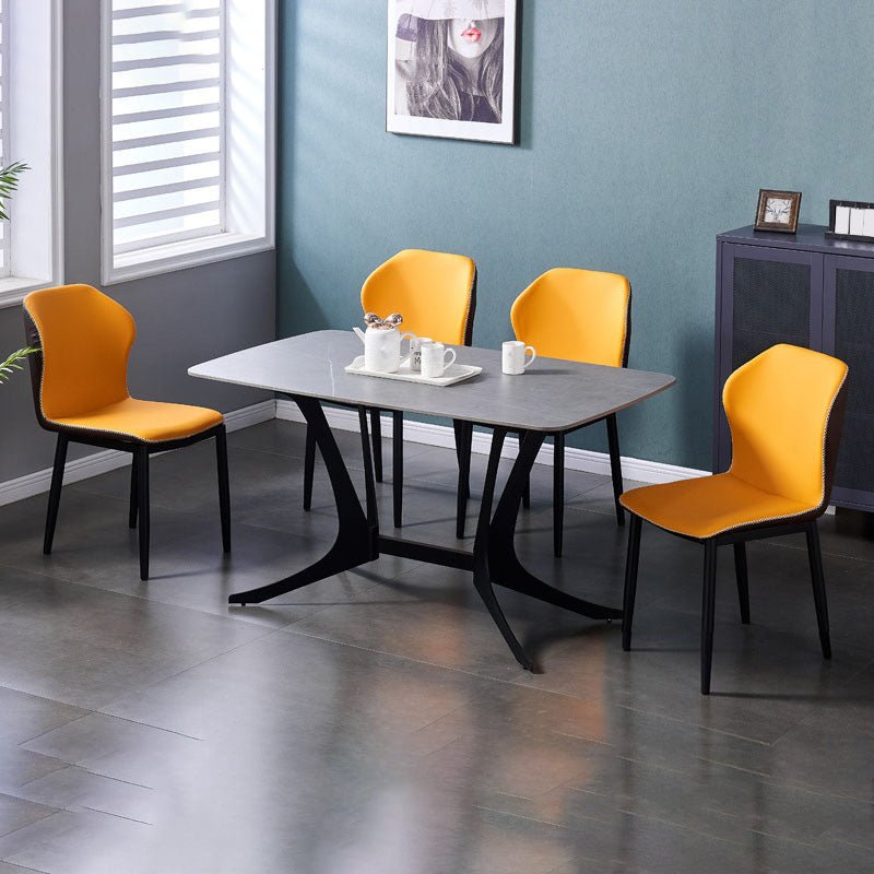 Accueil Chaise d'appoint contemporaine Chaise de salle à manger en métal à oreilles avec coussin en cuir