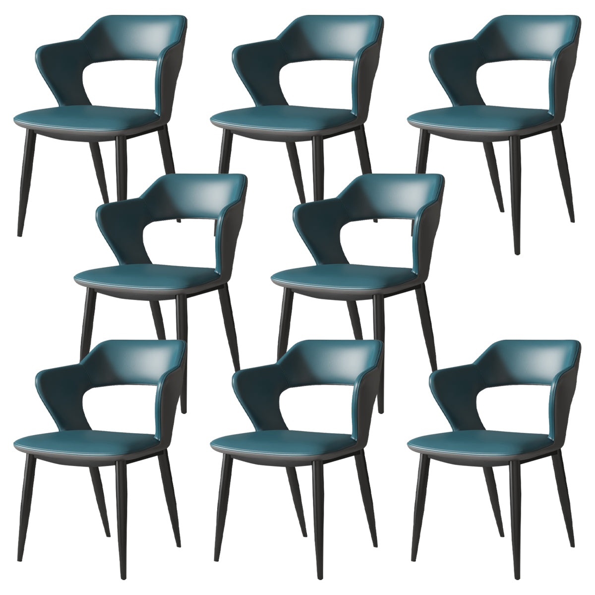 Industrial Style Faux Leather Side Chair with 4 Metal Legs Open Back Dining Side Chair