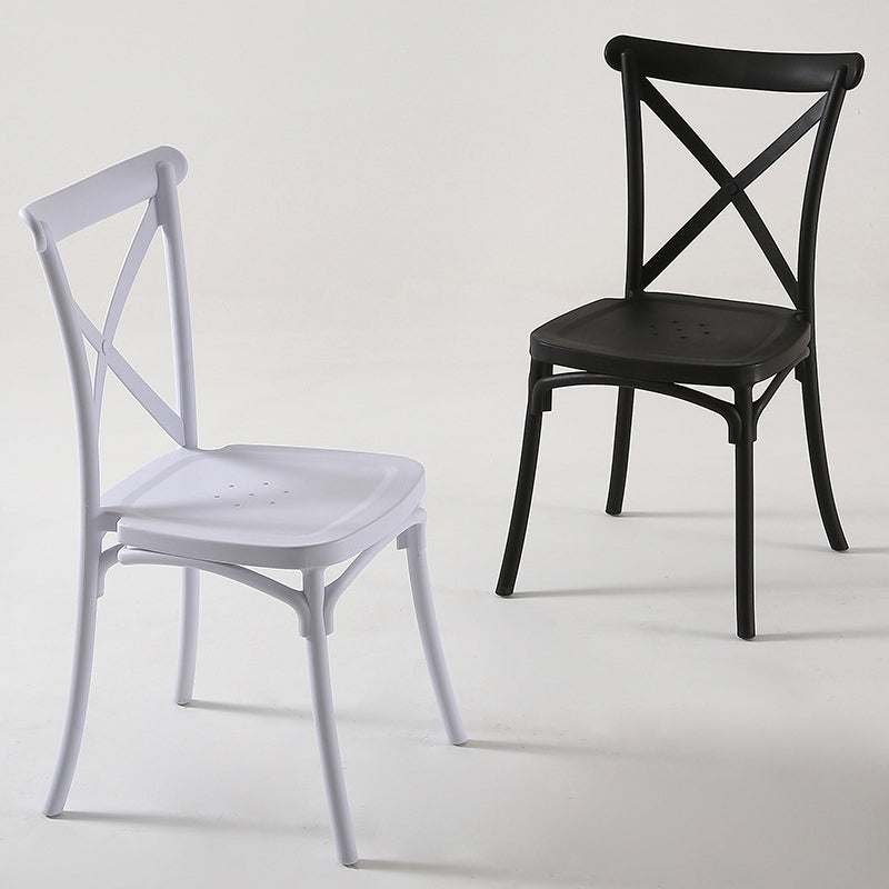Chaise de salle à manger en plastique de style moderne, chaise latérale à dossier croisé de 17 pouces de large pour la cuisine