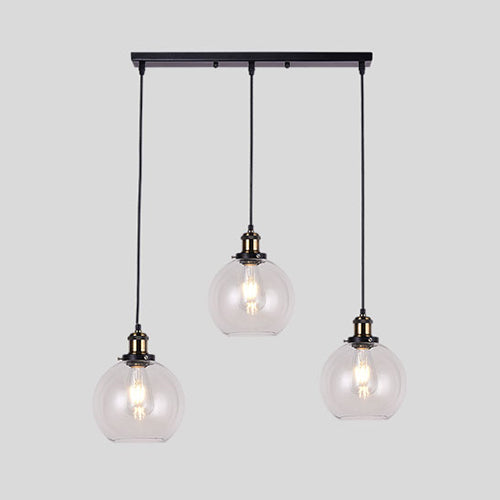 Ronda de 3 luces/granero/Inglimo múltiples lámparas colgantes de latón industrial kit de luz de colgante de vidrio transparente