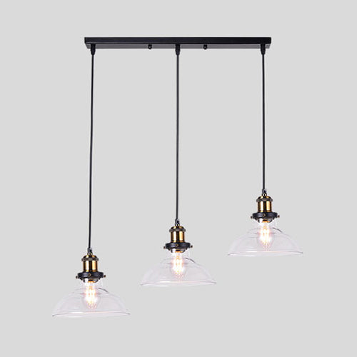 Ronda de 3 luces/granero/Inglimo múltiples lámparas colgantes de latón industrial kit de luz de colgante de vidrio transparente