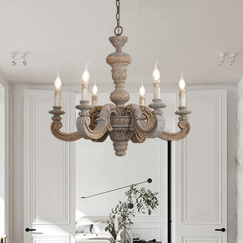 Solid Wood Candelabra Chandelier Vintage Country Style Parlor Pendant Light