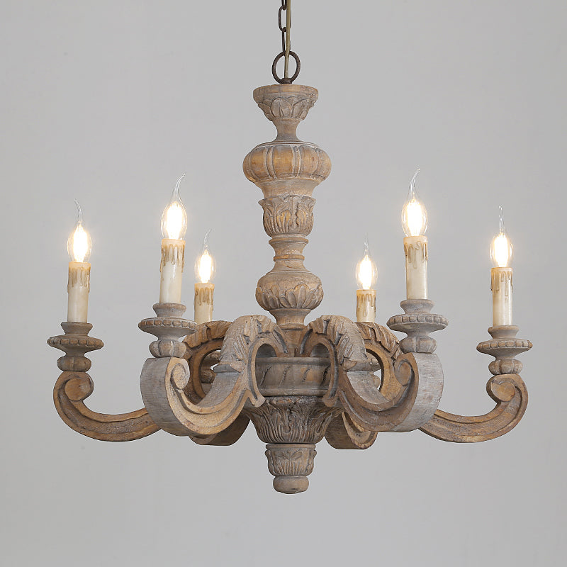 Solid Wood Candelabra Chandelier Vintage Country Style Parlor Pendant Light