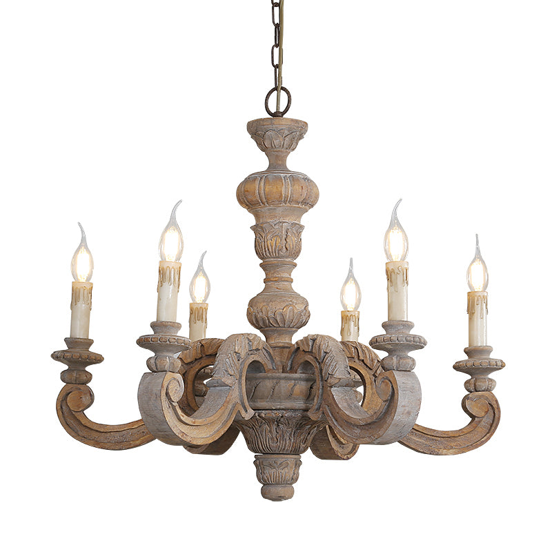 Solid Wood Candelabra Chandelier Vintage Country Style Parlor Pendant Light