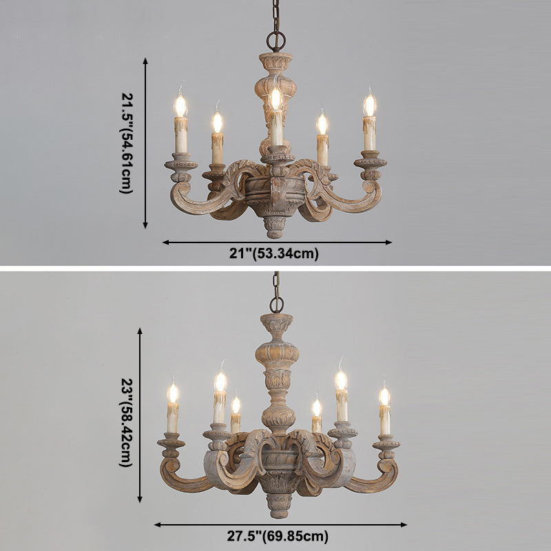 Solid Wood Candelabra Chandelier Vintage Country Style Parlor Pendant Light