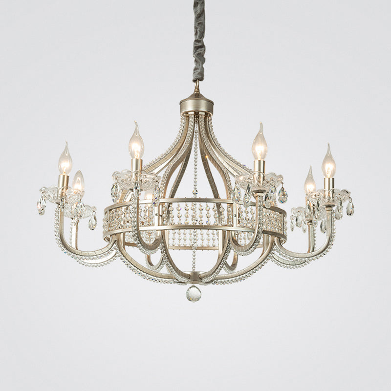 Silver Globe-Like Chandelier Luxury Modern Crystal Hanging Light for Dining Room