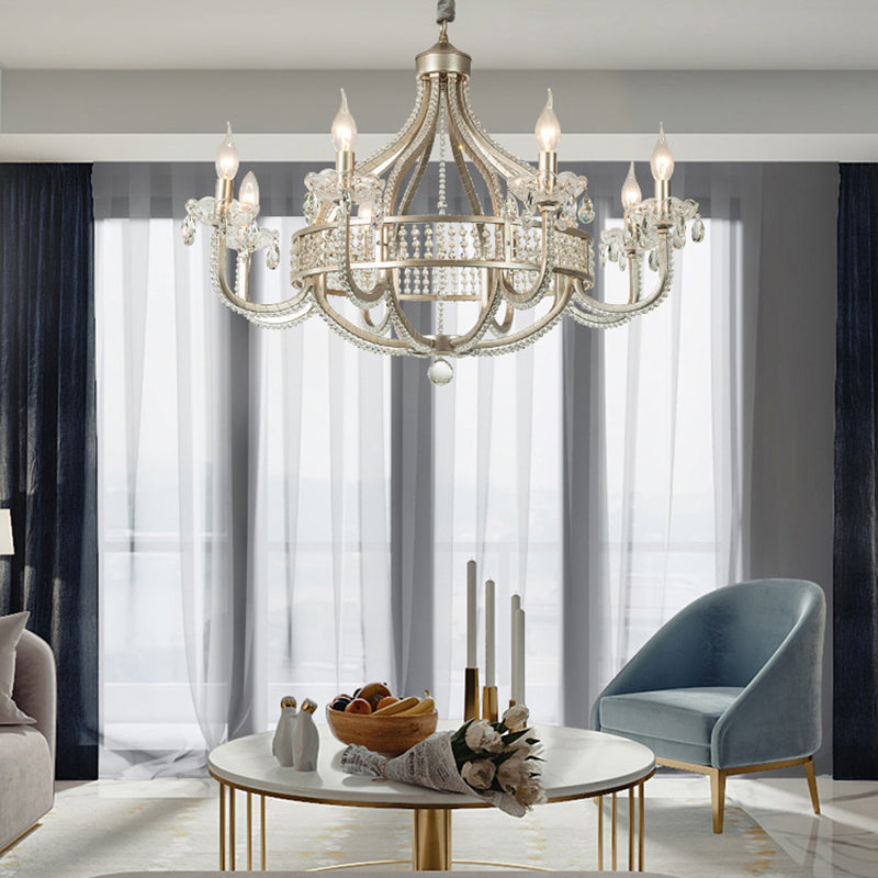 Silver Globe-Like Chandelier Luxury Modern Crystal Hanging Light for Dining Room