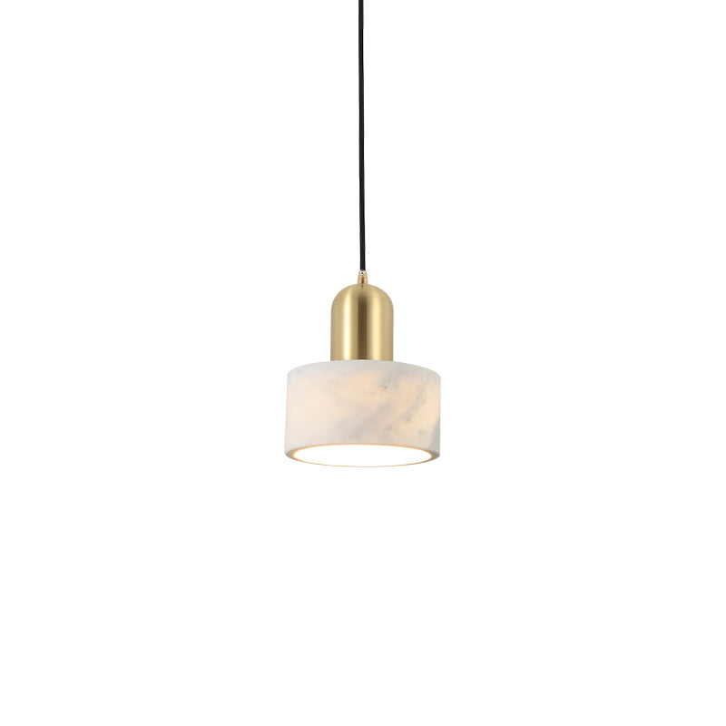 Drum Hanging Light Fixture Modern 1-Light Suspension Lamp with Stone Shade for Restaurant
