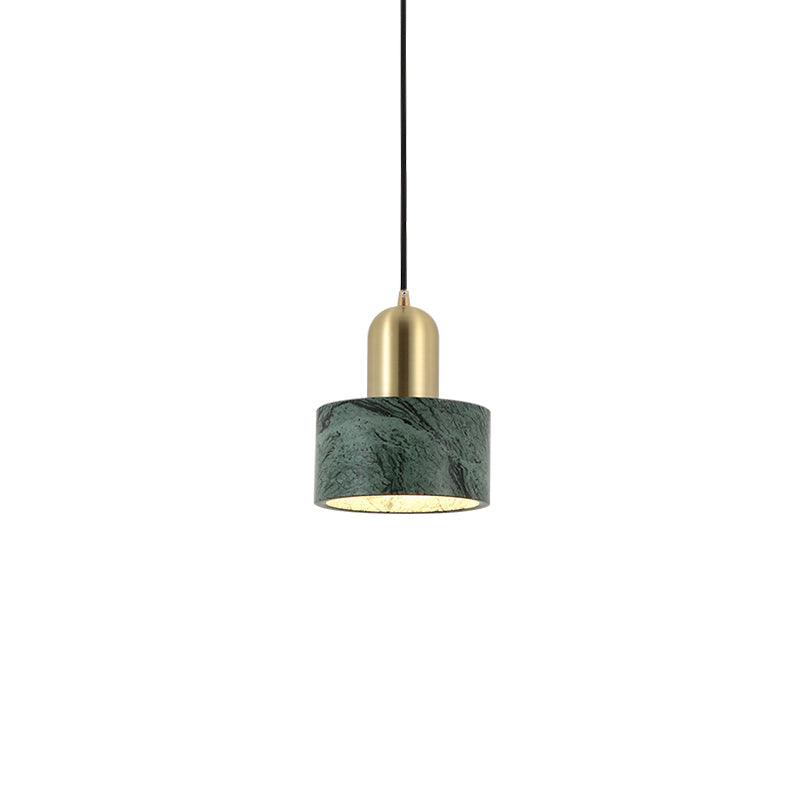 Drum Hanging Light Fixture Modern 1-Light Suspension Lamp with Stone Shade for Restaurant