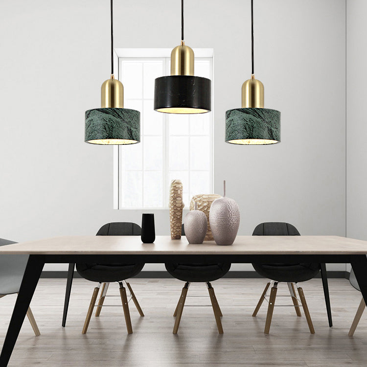 Drum Hanging Light Fixture Modern 1-Light Suspension Lamp with Stone Shade for Restaurant