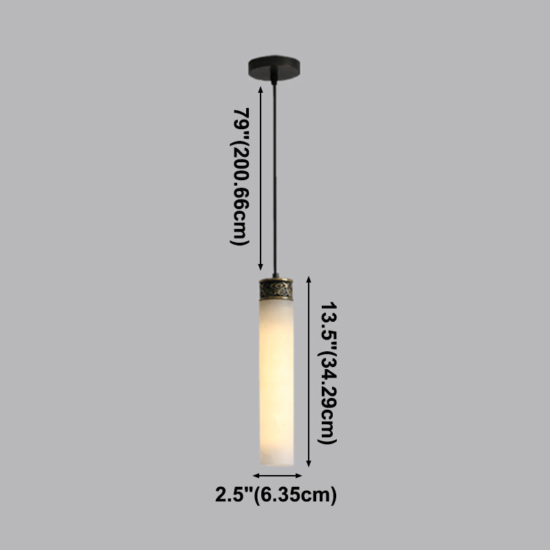 Cylinder Hanging Light Fixture Modern 1-Light White Suspension Lamp with Stone Shade