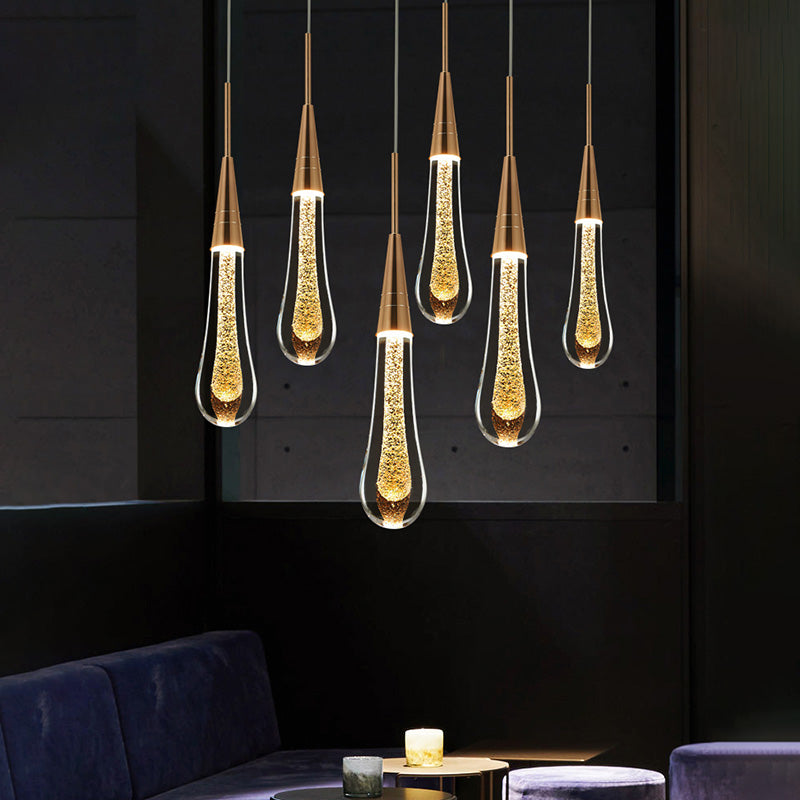 Tear Shape Crystal Hanging Light Fixture LED Simple Luxury Style Indoor Chandelier Pendant Light