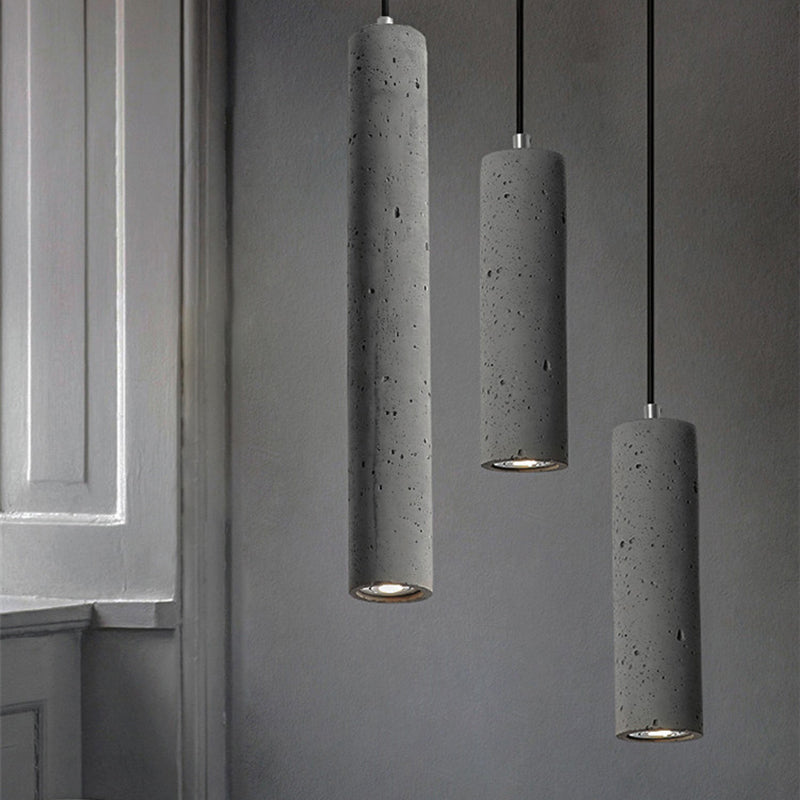 Cement Cylinder LED Track Light Nordic Style 1-LED Pendant Lighting in Gray for Kitchen Island