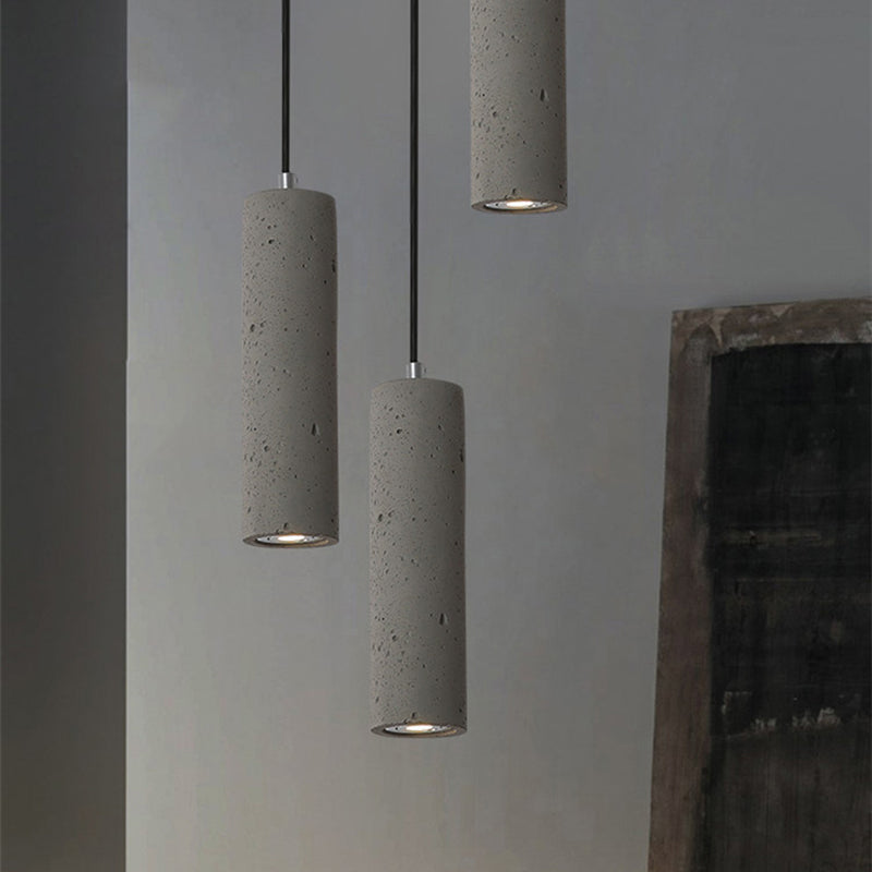 Cement Cylinder LED Track Light Nordic Style 1-LED Pendant Lighting in Gray for Kitchen Island