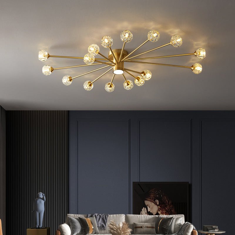 Starburst Semi Flush Ceiling Light Modern Style Crystal Coppery Close to Ceiling Lighting