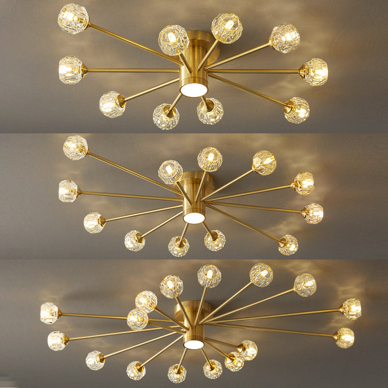 Starburst Semi Flush Ceiling Light Modern Style Crystal Coppery Close to Ceiling Lighting