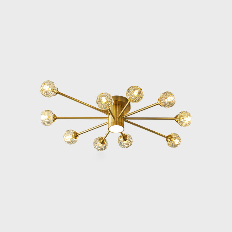 Starburst Semi Flush Ceiling Light Modern Style Crystal Coppery Close to Ceiling Lighting