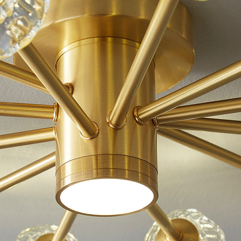 Starburst Semi Flush Ceiling Light Modern Style Crystal Coppery Close to Ceiling Lighting