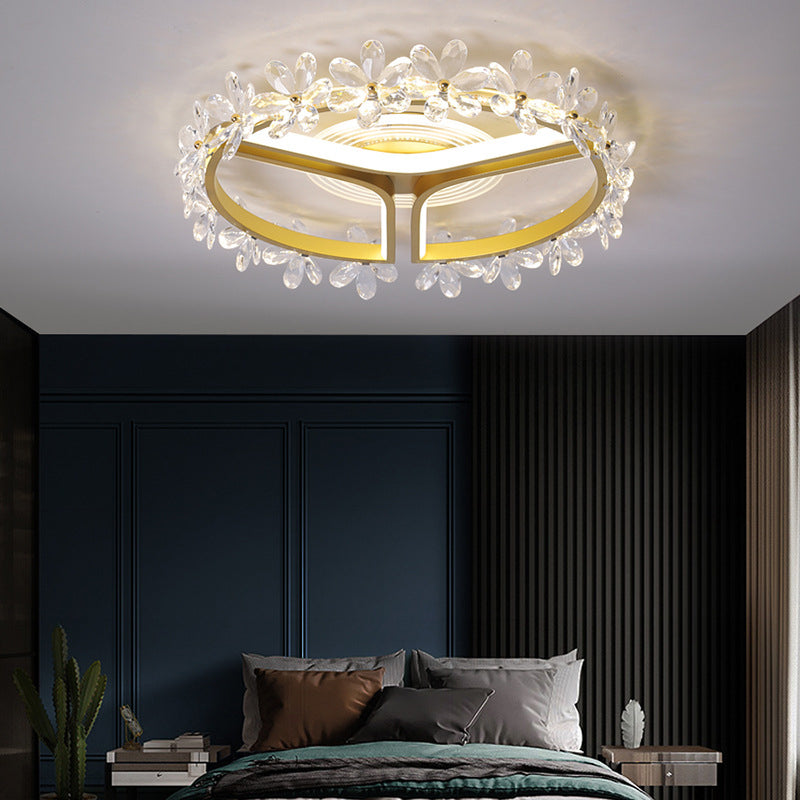 Lámpara de techo moderna de metal dorado y altura de montura de cristal transparente para sala de estar