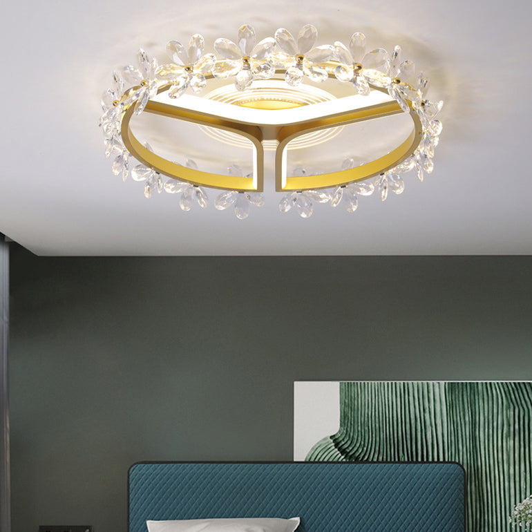 Lámpara de techo moderna de metal dorado y altura de montura de cristal transparente para sala de estar