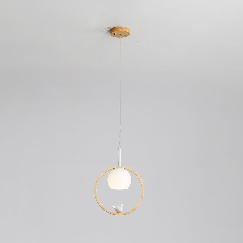 Round Hanging Pendant Lights Modern White Suspension Lamp with Glass Shade for Restaurant