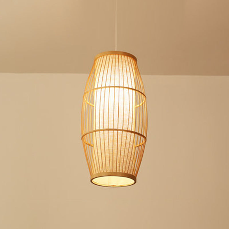 Chinese Elongated Pendant Lighting Fixtures Rattan Hanging Light with Hanging Cord for Restaurant