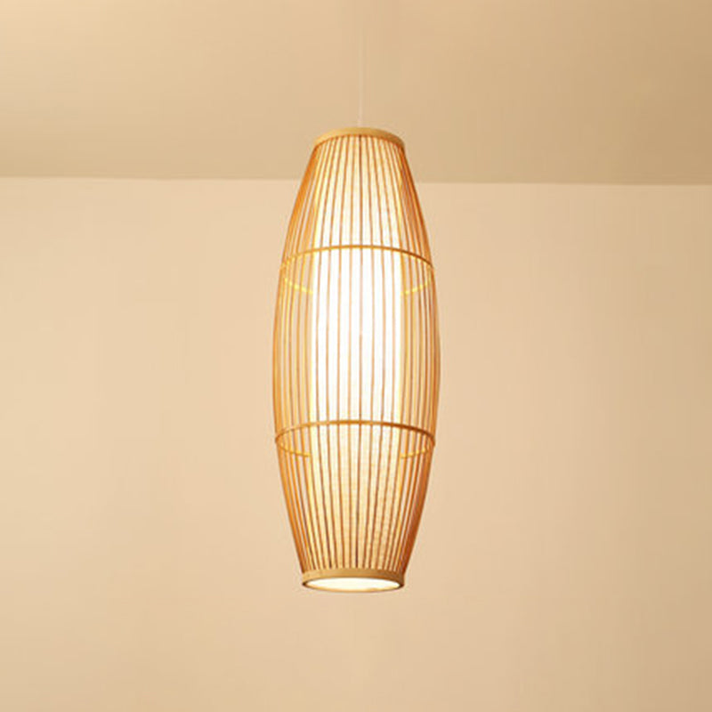 Chinese Elongated Pendant Lighting Fixtures Rattan Hanging Light with Hanging Cord for Restaurant