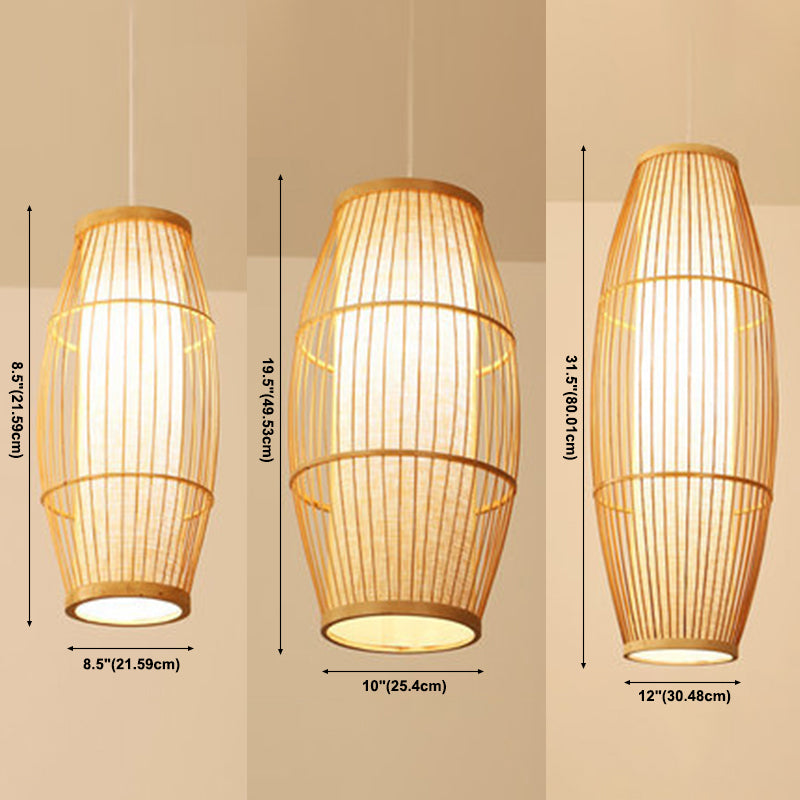 Chinese Elongated Pendant Lighting Fixtures Rattan Hanging Light with Hanging Cord for Restaurant