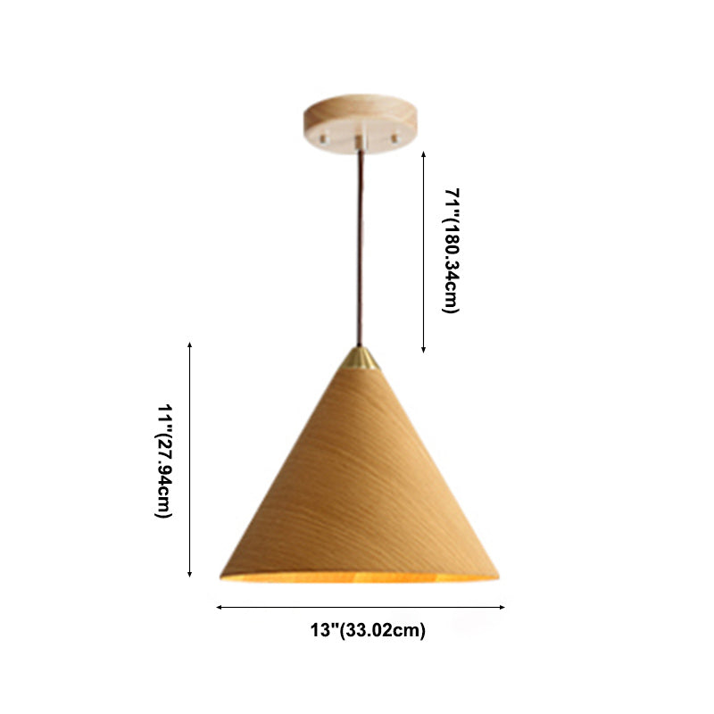 Cone Pendant Light Modern 1-Light Suspension Lamp with Wood Shade for Restaurant