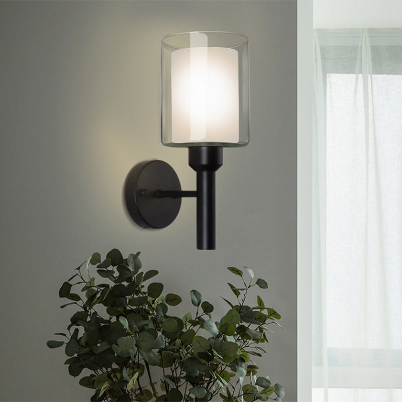 Luces de sombra de vidrio transparentes/lechoso luces modernas de pared interior de la pared colgante en negro