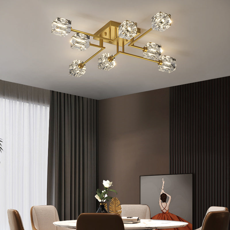 Sputnik Living Room Semi Flush Light Fixture Crystal Modern Semi-Flush Ceiling Light